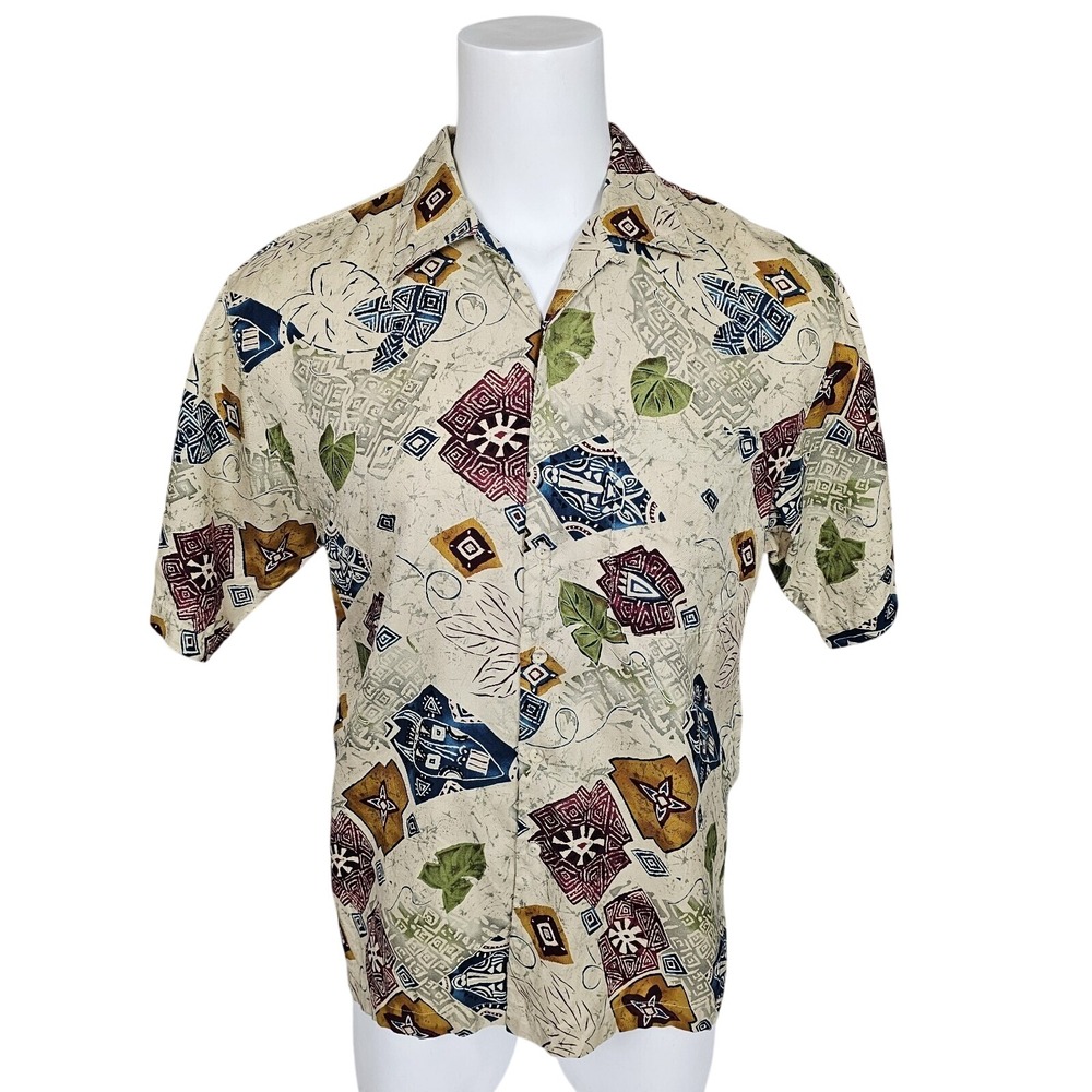 Bumka Bibas Mens Hawaiian Shirt M Abstract Tiki Resort Camp Collarn Aloha Tribal